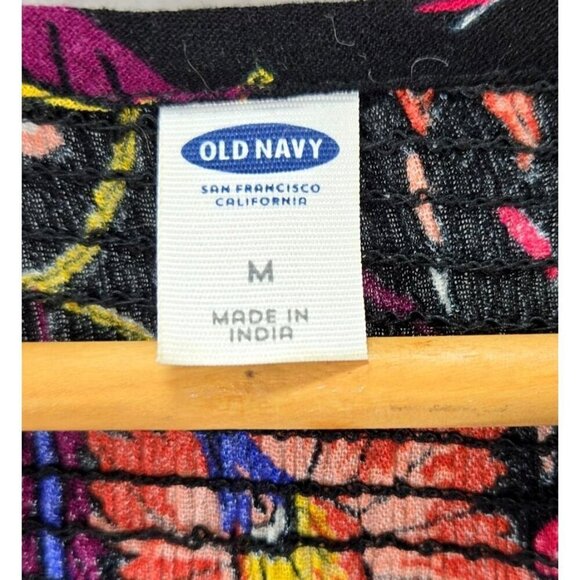 Old Navy Boho Midi Dress M Black Floral Hippie Peasant Cottage Rayon Lined - Picture 8 of 14